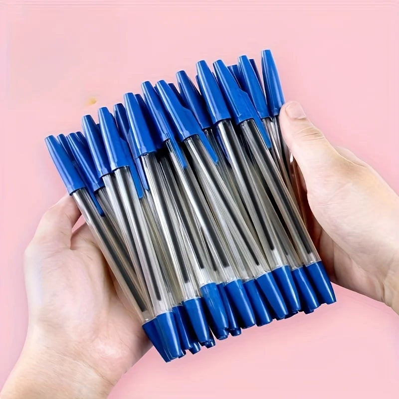 6pcs/24pcs/12pcs Blue 1mm Fine Ballpoint Pens, Smooth Writing, Suitable for School Supplies, Office Supplies, Quick-Drying