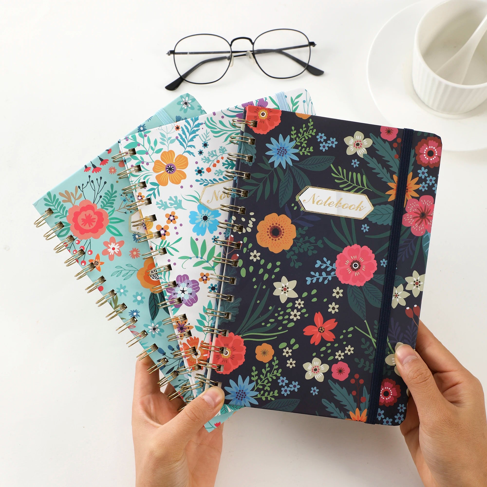 Spiral Notebook, Women's Diary, Hardcover Spiral Diary, 5.5 X 8.3inch, 160 Pages, Cute Flowers, Back Pockets, 100Gsm Paper for Gifts, Work, Office and School Supplies
