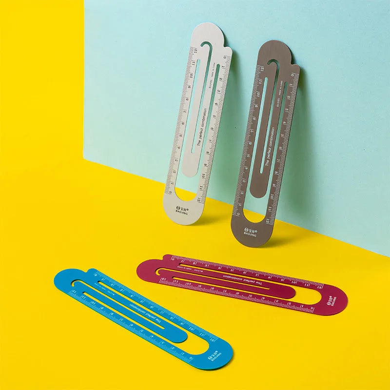 12cm Smart Bookmark Ruler - Aluminum Straightedge with Paperclip, Multi-Functional Study Tool for Students